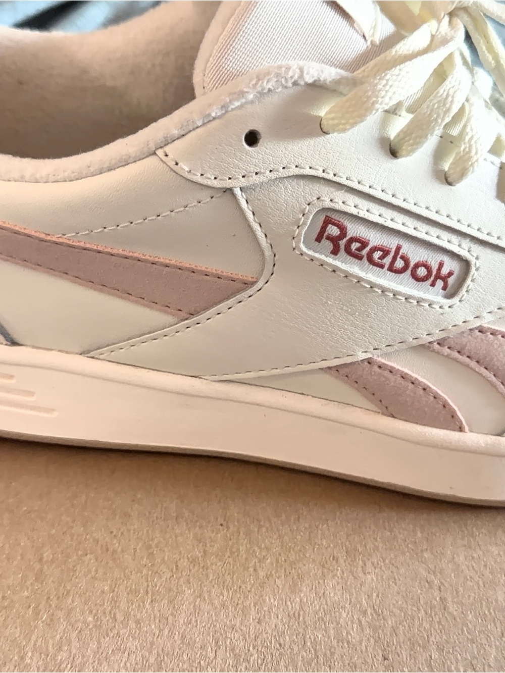 Reebok Women's White Leather Sneakers with Light Pink Accents